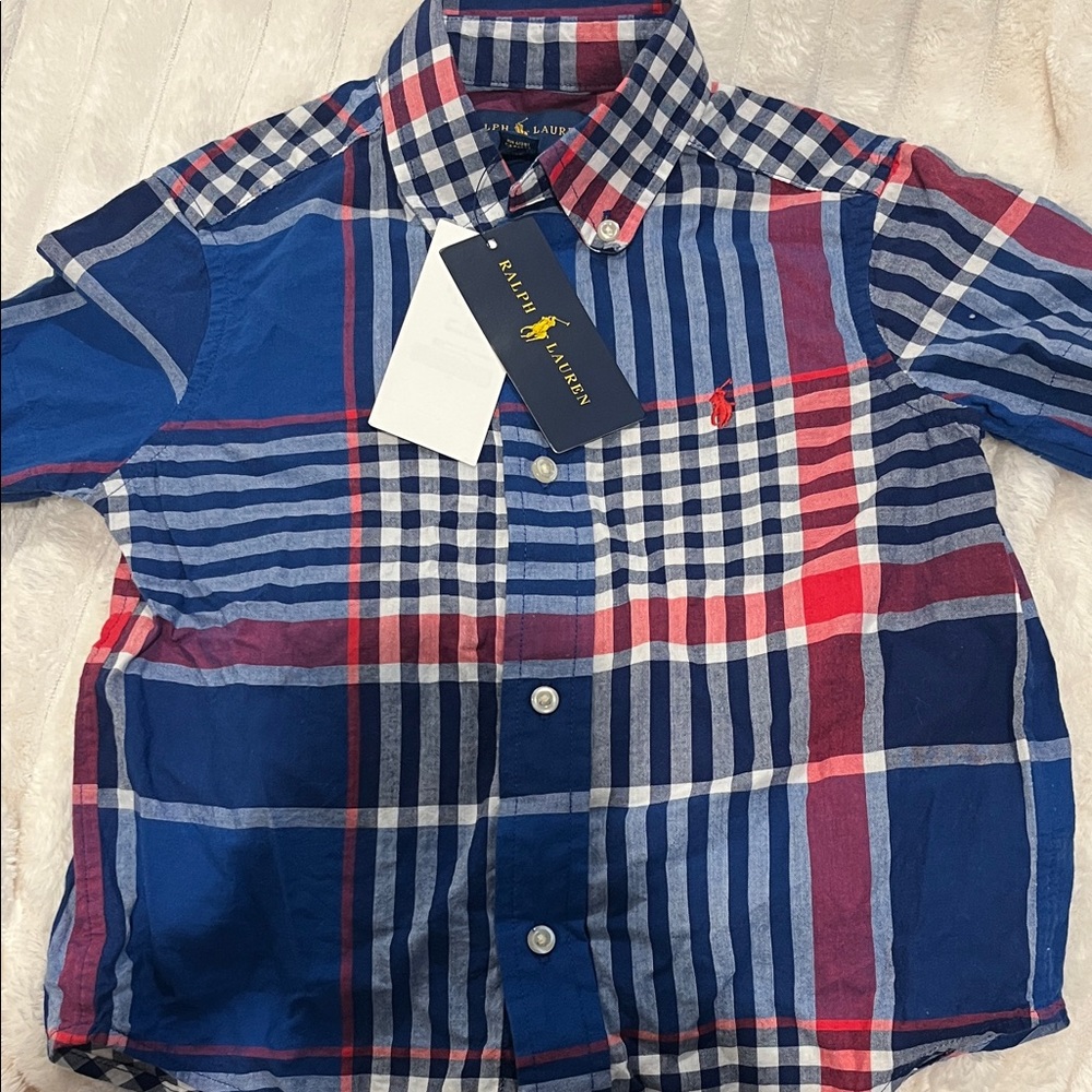 Ralph Lauren Boys Navy, Red & White Plaid Button-Down Shirt